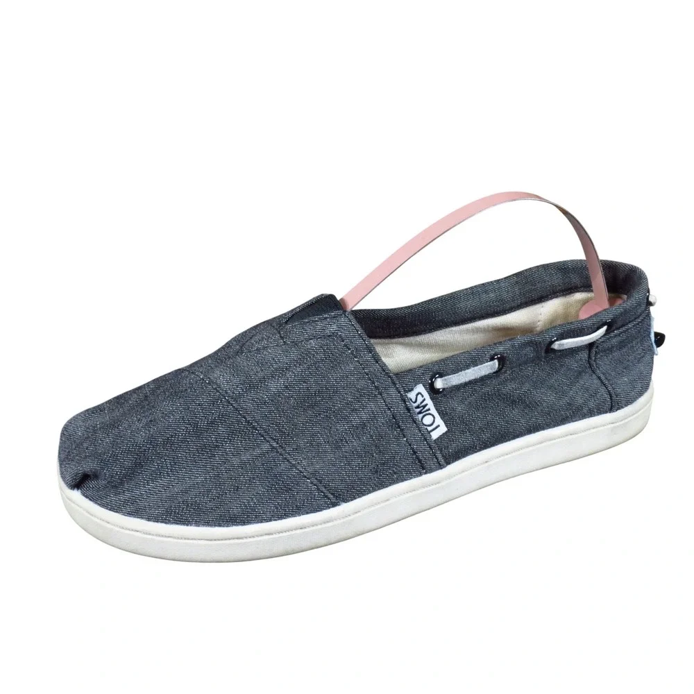 TOMS Bimini Chambray Kids Boat Shoe Size 3 Everyday Slip On Black Textile